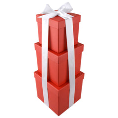 Nested Square Gift Boxes, Red, 5-inch, 6-inch, 7-inch, 3-piece, 1.5-inch Satin Ribbon