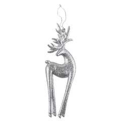 Glittered Deer Christmas Ornaments, 6-Inch, 2-Piece - Silver