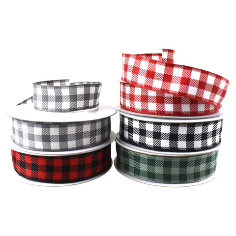 Christmas Buffalo Plaid Checkered Wired Ribbon, 7/8-Inch, 10-Yard