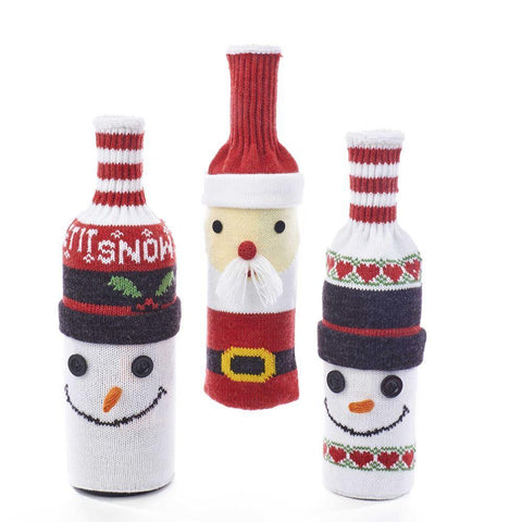 Santa and Snowmen Wine Bottle Covers, 14-Inch, 3-Piece