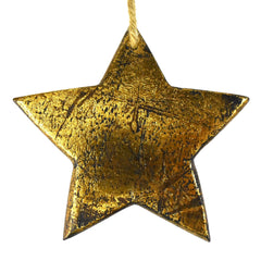 Metallic Brushed Wooden Star Christmas Ornament, 3-1/2-Inch - Gold