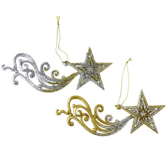 Shooting Star Christmas Ornaments, 7-1/2-Inch, 2-Piece - Gold/Silver
