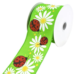 Ladybugs and Daisies Wired Ribbon, 2-1/2-Inch, 10-Yard