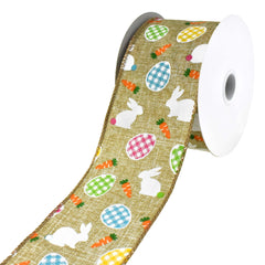 Bunnies and Gingham Easter Eggs Wired Ribbon, 2-1/2-Inch, 10-Yard