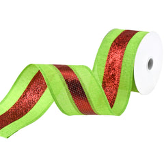 Striped Glitz and Glitter Christmas Wired Ribbon, 2-1/2-Inch, 10-Yard - Red/Lime Green