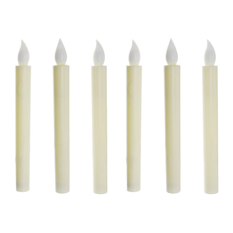 LED Plastic Flickering Taper Candle, White, 8-3/4-Inch, 6-Count