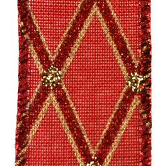 Christmas Glittered Diamond Lattice Wired Ribbon, 1-1/2-Inch, 10-Yard - Red