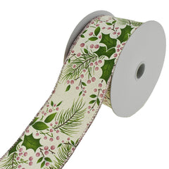 Canvas Holly Berries Wired Ribbon, 10-yard