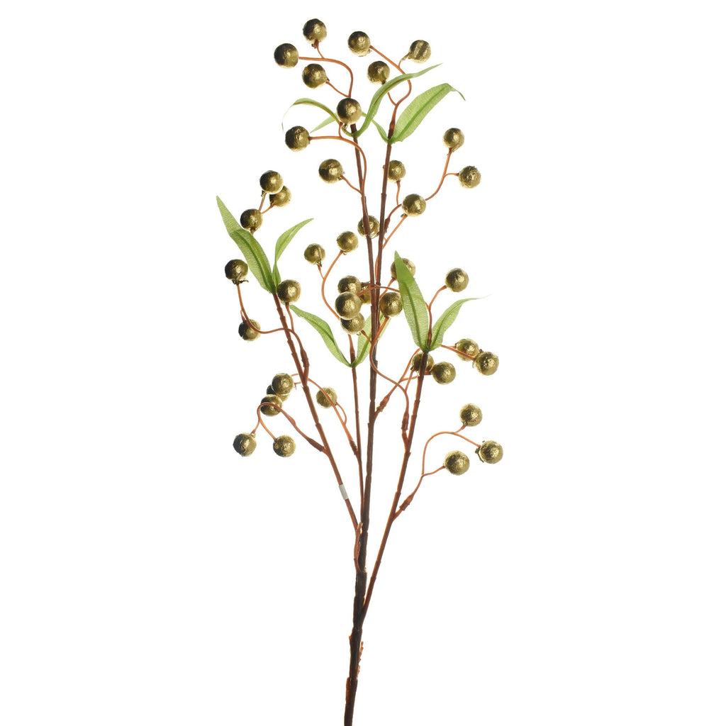 Artificial Berry Branch Stem, Gold, 31-Inch