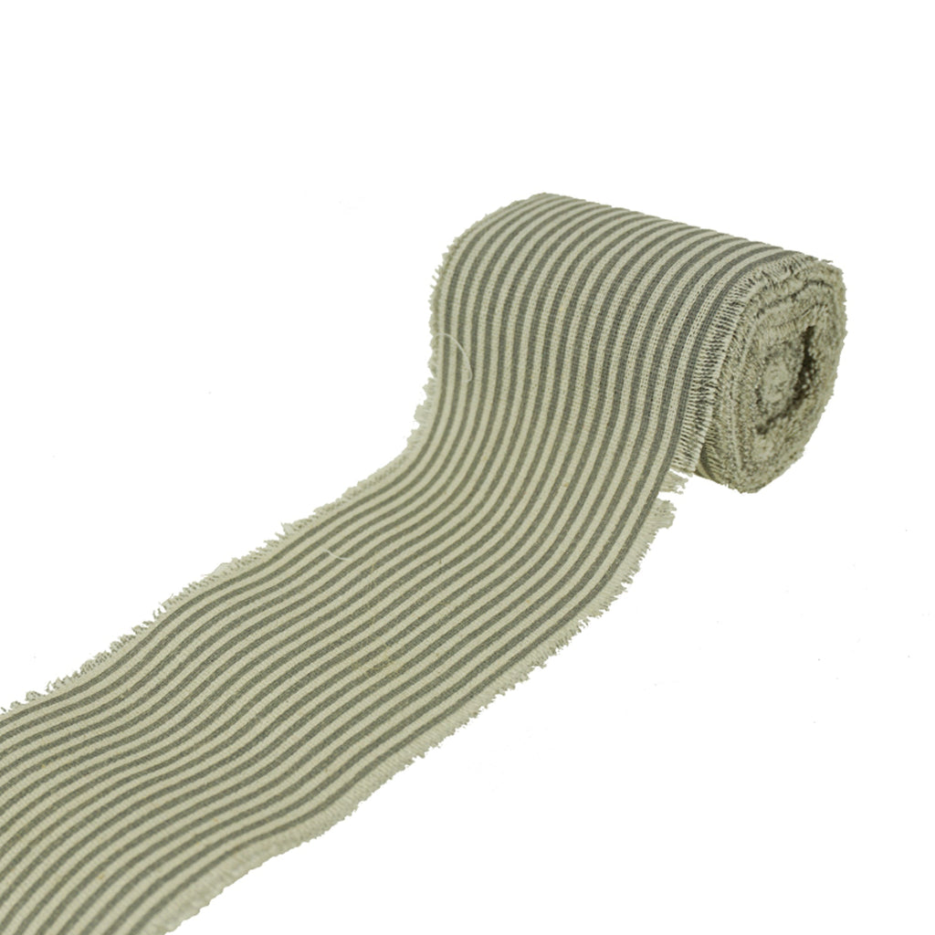 Printed Stripes Fringy Linen Ribbon, 3-Inch, 5-Yard