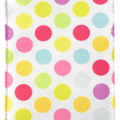 Pastel Polka Dots Faux Linen Wired Ribbon, 2-1/2-Inch, 10-Yard
