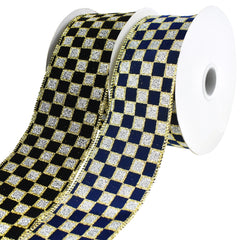 Glittered Checkered Board Wired Ribbon, 2-1/2-Inch, 10-Yard