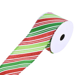 Christmas Glitter Candy Cane Stripes Wired Ribbon, 1-1/2-inch, 10-yard, Green/Red