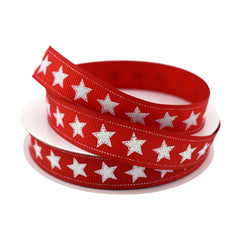 Patriotic Stars Dotted Edge Grosgrain Ribbon, 5/8-inch, 10-yard