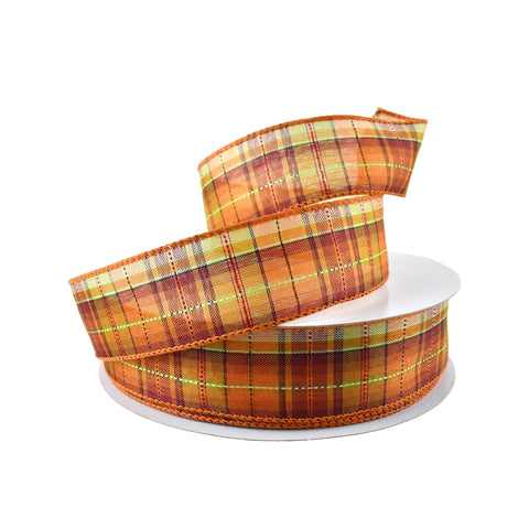 Intricate Fall Plaid Wired Ribbon, 1-1/2-Inch, 50-Yard