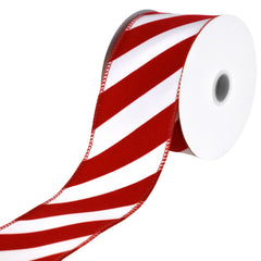 Christmas Candy Cane Velvet Outdoor Wired Ribbon, 10-yard