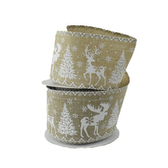 Christmas Forest Deer Landscape Wired Ribbon, 2-1/2-Inch, 10-Yard