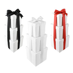 Nested Square Gift Boxes, White, 5-inch, 6-inch, 7-inch, 3-piece, 1.5-inch Satin Ribbon