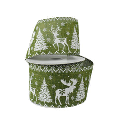 Christmas Forest Deer Landscape Wired Ribbon, 2-1/2-Inch, 10-Yard