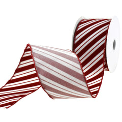 Flocked Candy Cane Stripes Wired Ribbon, 2-1/2-Inch, 10-Yard - Red