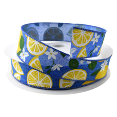 Lemons and Lillies Faux Linen Wired Ribbon, 1-1/2-inch, 50-yard