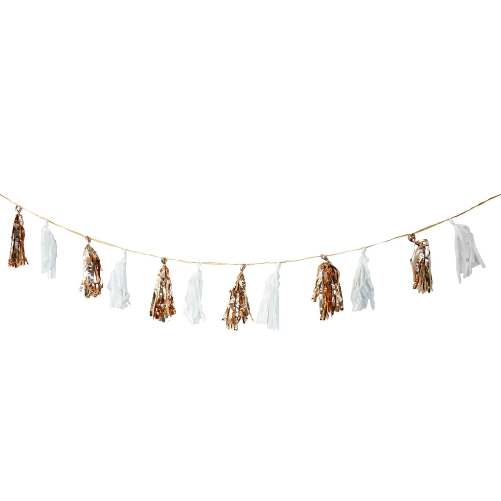 Metallic Plastic Tassle Garland, Rose Gold/White, 7-1/2-Inch, 6-Feet