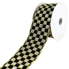 Glittered Checkered Board Wired Ribbon, 2-1/2-Inch, 10-Yard
