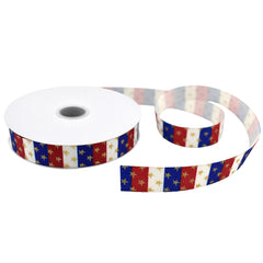 Patriotic Glittered Stars and Stripes Grosgrain Ribbon, 5/8-inch, 10-yard