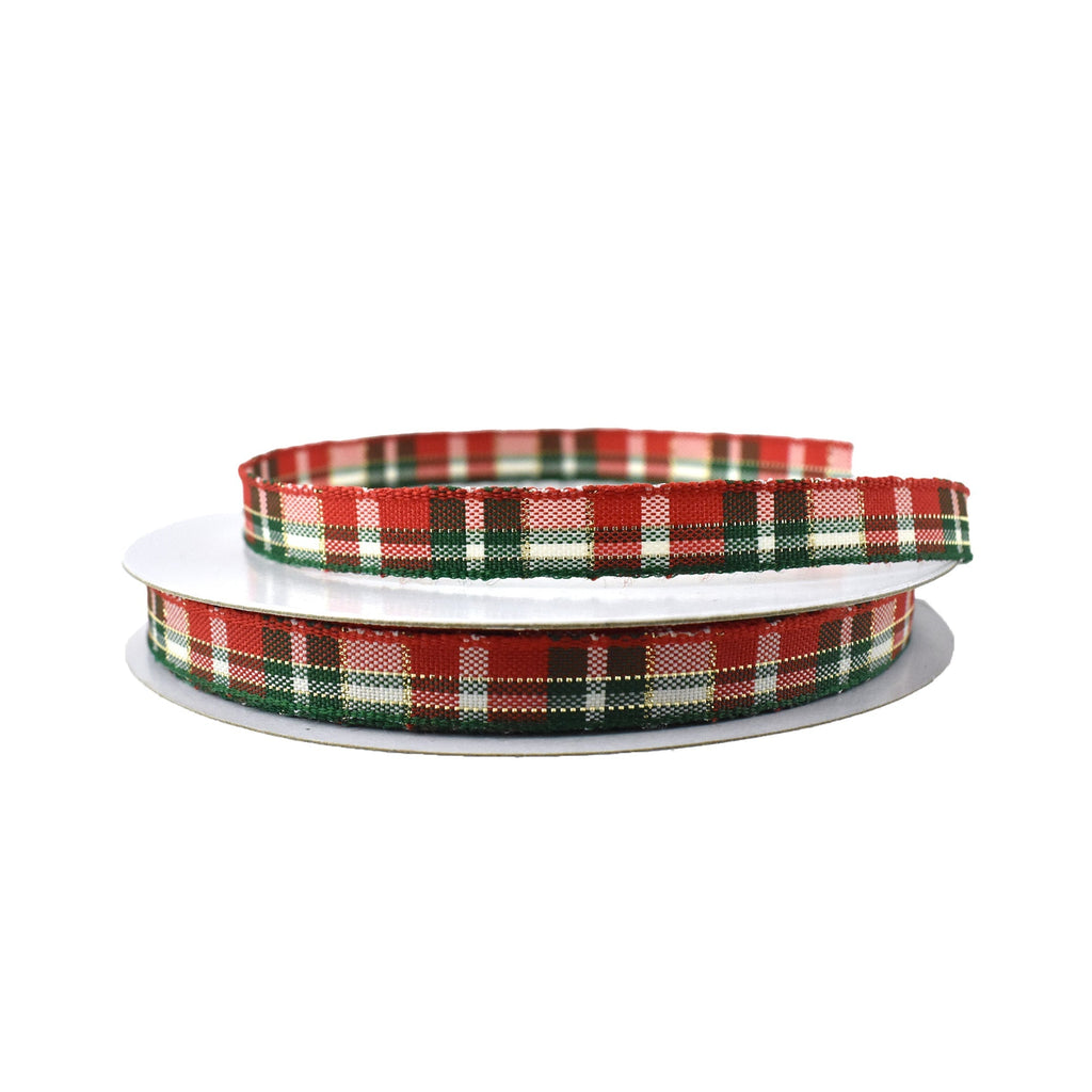 Sparkle Narrow Traditional Plaid Ribbon, 3/8-Inch, 25-Yard