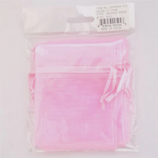 Organza Favor Bags with Satin Drawstring, 3-inch x 4-inch, 12-count, Light Pink