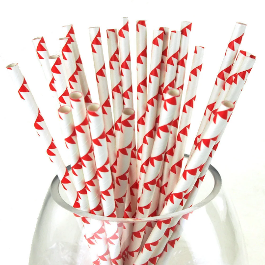 Pennant Banner Paper Straws, 7-3/4-inch, 25-piece, Red