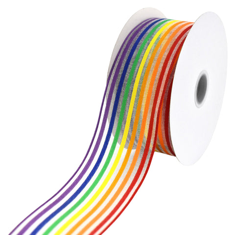 Sheer Organza Woven Rainbow Stripes Ribbon, 1-1/2-inch, 10-yard