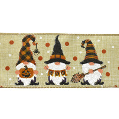 Halloween Gnomes Faux Linen Wired Ribbon, 2-1/2-Inch, 10-Yard