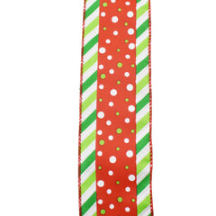 Christmas Polka Dots and Diagonal Ticking Wired Ribbon, 2-1/2-Inch, 10-Yard