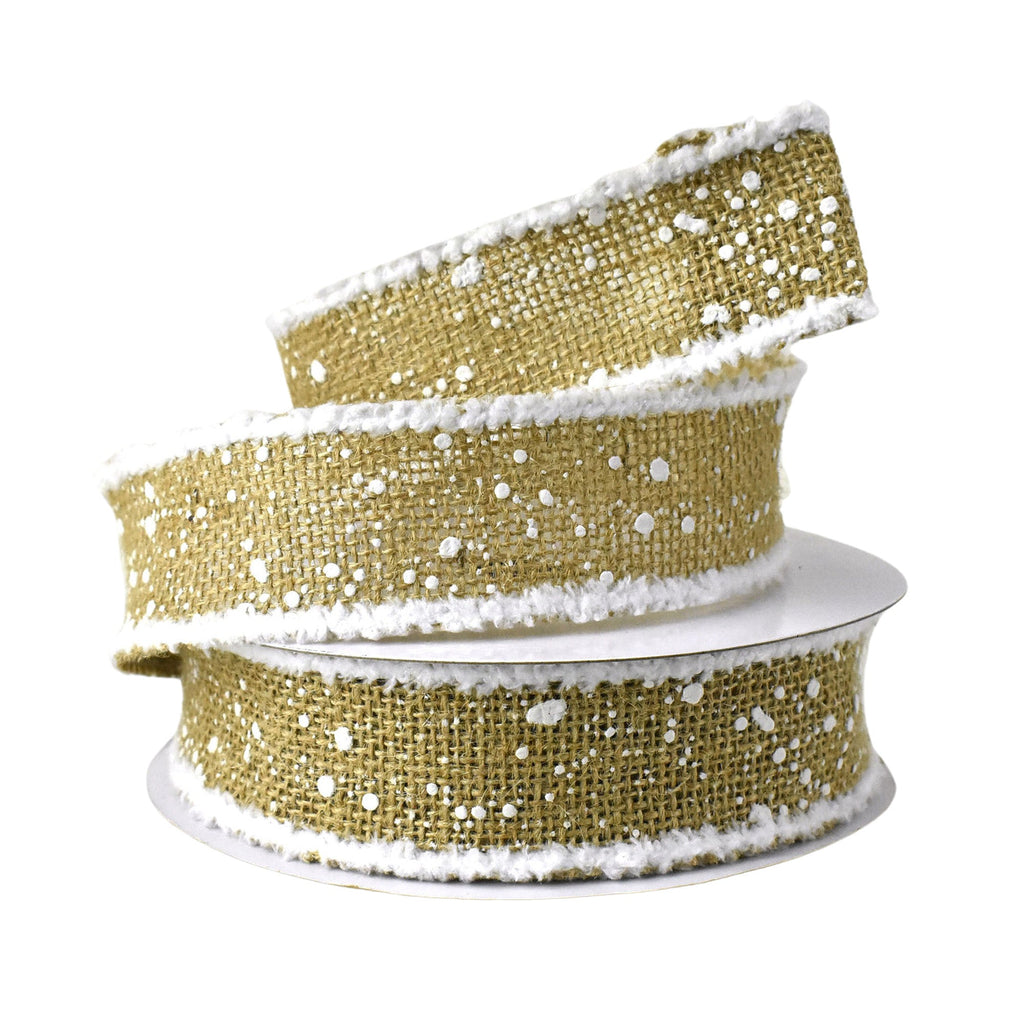 Burlap Snow Drops and Frizette Edge Wired Ribbon, 1-1/2-inch, 10-yard