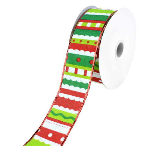 Christmas Whimsy Stripes Wired Ribbon, 1-1/2-Inch, 10-Yard