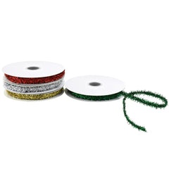 Christmas Sparkle Tinsel Cord Ribbon, 3/8-inch, 10-yard