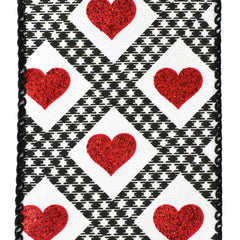 Valentines Gingham Argyle Glitter Hearts Wired Ribbon, 2-1/2-Inch, 10-Yard