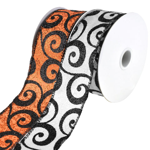 Halloween Glitter Swirls Wired Ribbon, 10-Yard