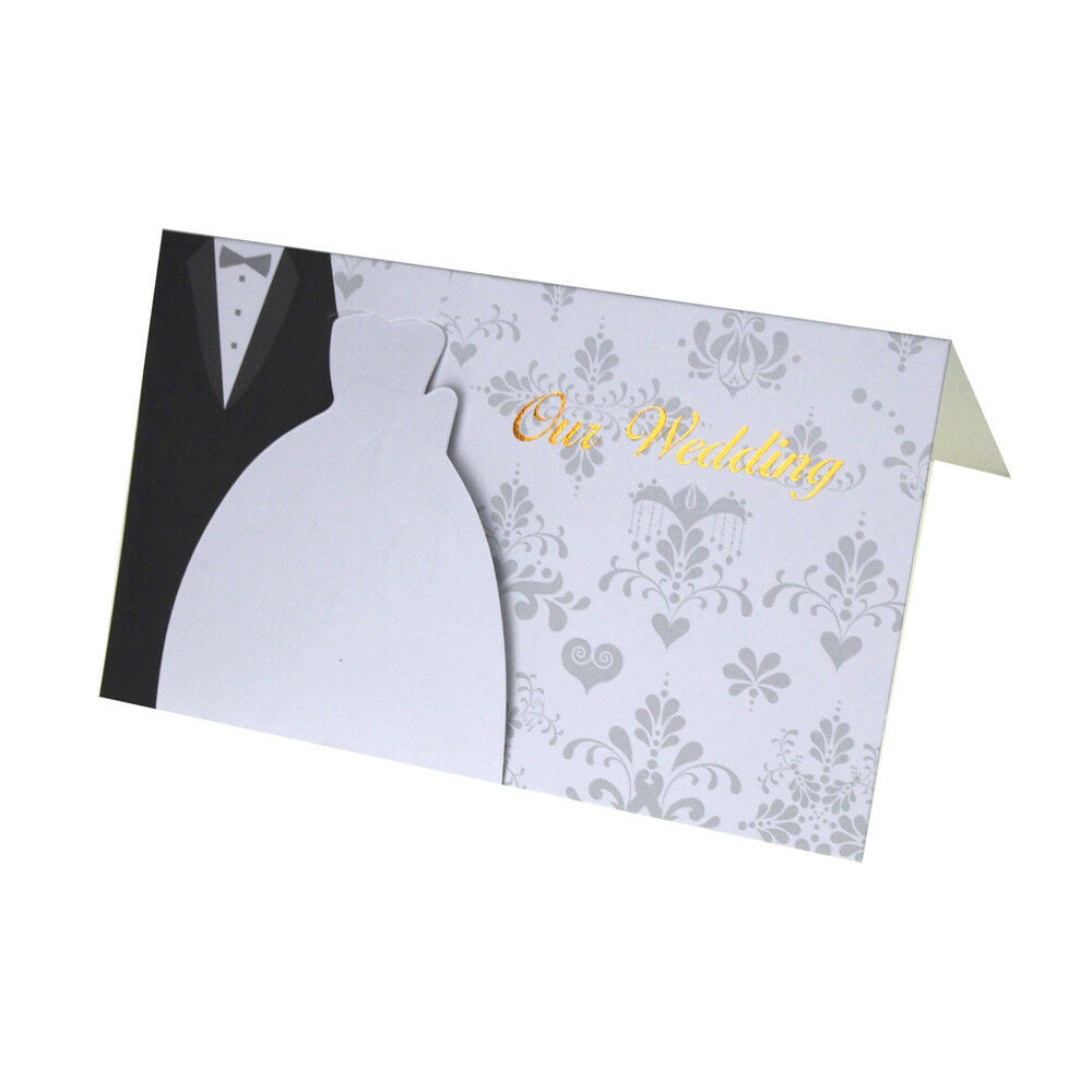 Our Wedding Damask Invitations, 6-3/4-inch, 10-count, White/Black