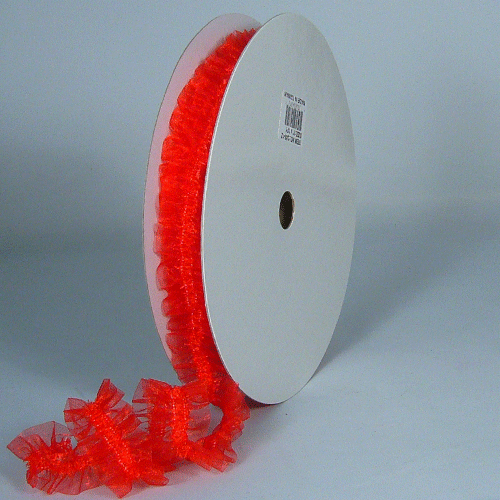 Elastic Organza Ruffled Ribbon, 1-inch, 10-yard, Red