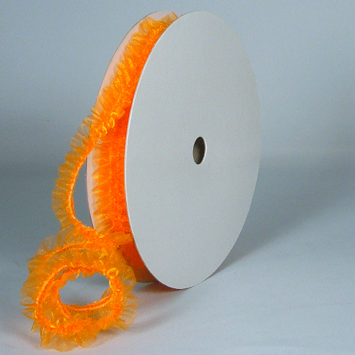 Elastic Organza Ruffled Ribbon, 1-inch, 10-yard, Orange