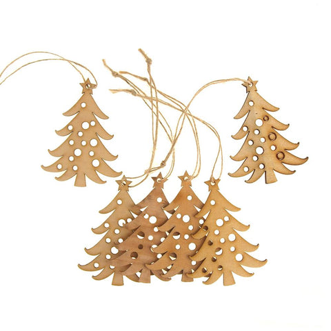 Hanging Wooden Laser-Cut " Christmas Tree" Christmas Tree Ornament, 2.4-Inch x 3-Inch, 6-Piece