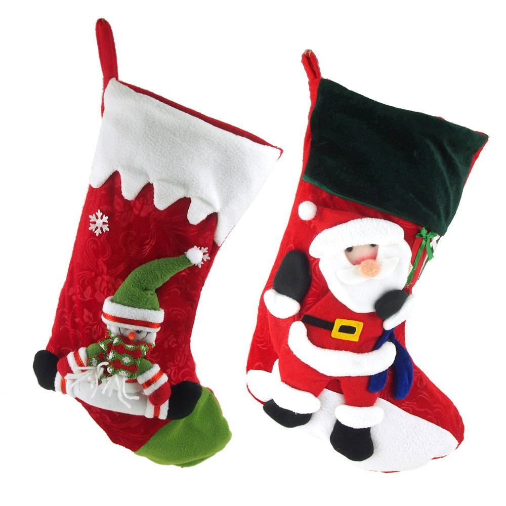 Christmas Santa & Snowman Stocking, 16-Inch, 2-Piece