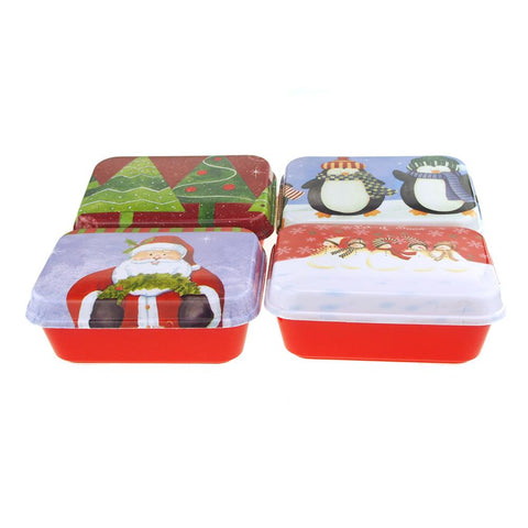 Christmas Cookie Plastic Rectangle Containers, 4-Style, 8-1/2-Inch, Red