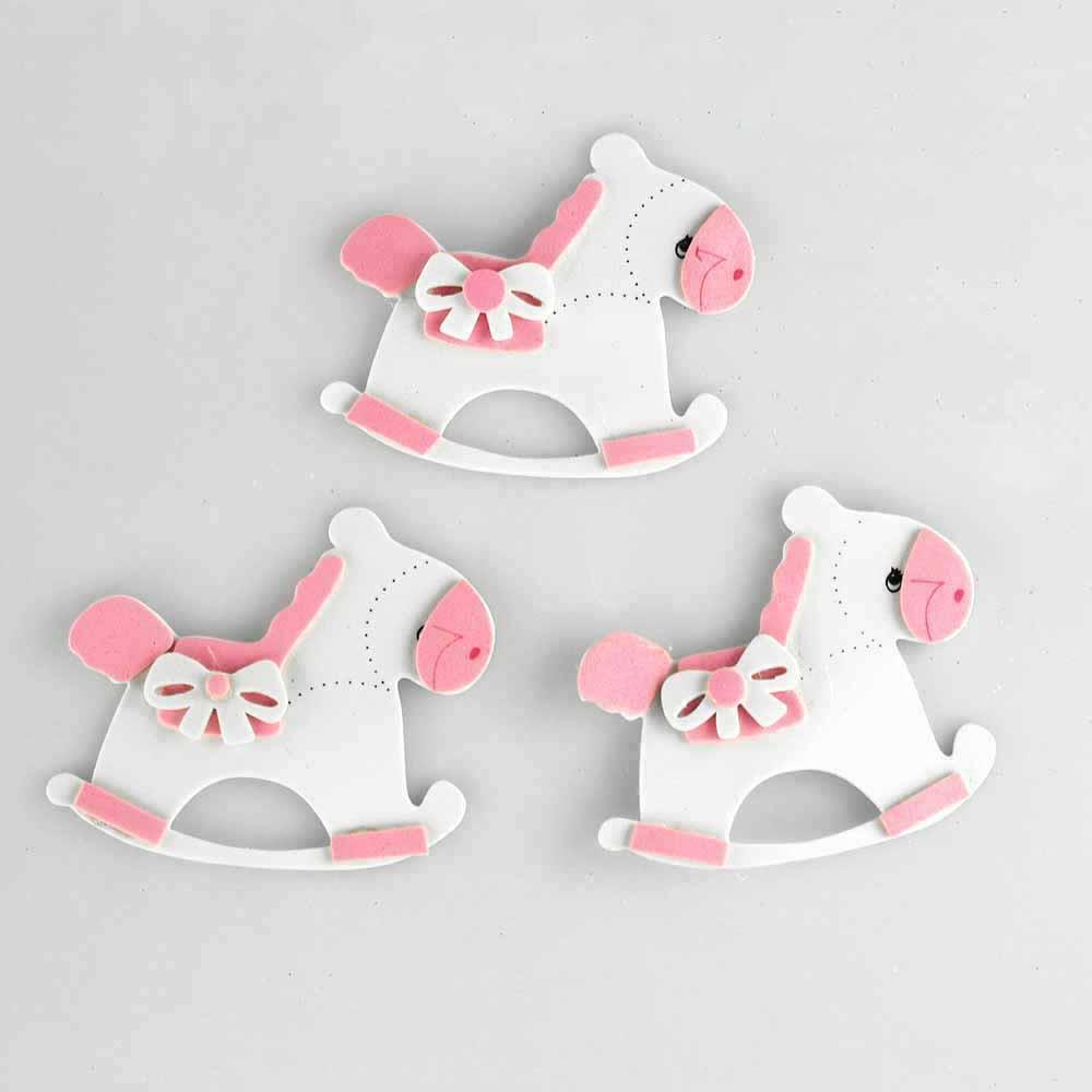 Baby Rocking Horse Foam Decor, 2-1/2-Inch, 3-Piece, Light Pink