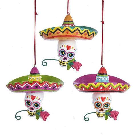 Day of the Dead Wobble Skull Ornaments, 3-Inch, 3-Piece