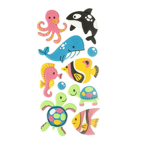 3D Flocked Puffy Sea Creatures Stickers, 10-Piece