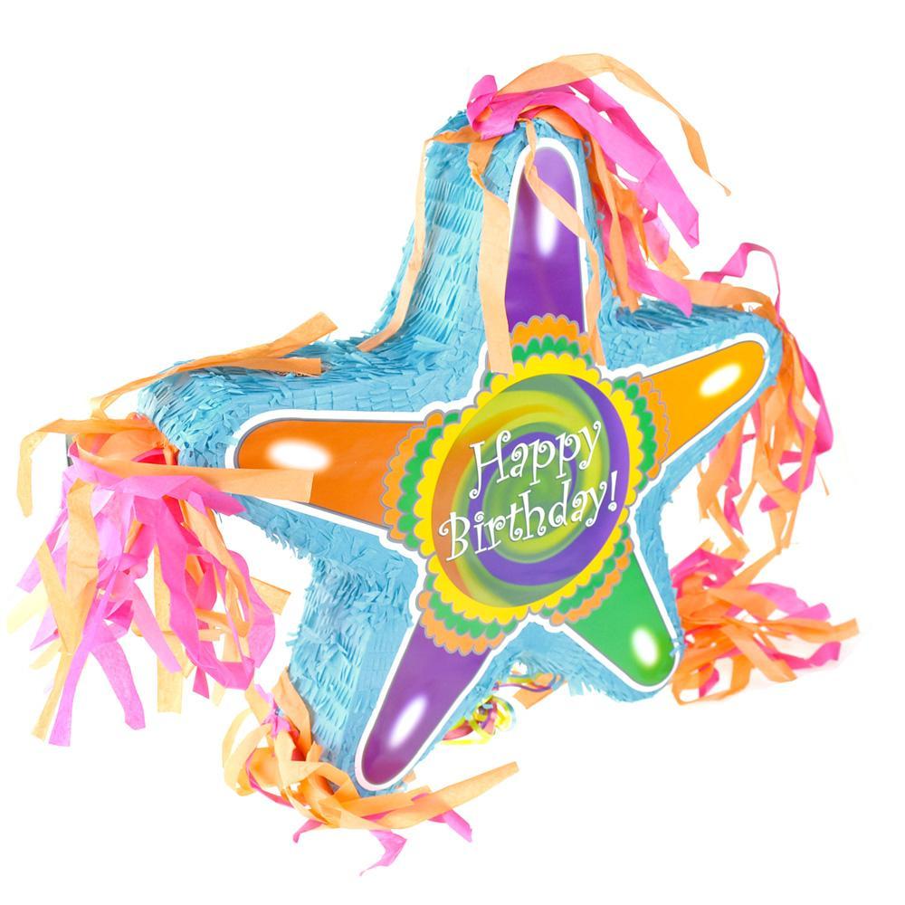 Colorful "Happy Birthday" Star Pinata, Multi Color, 16-Inch