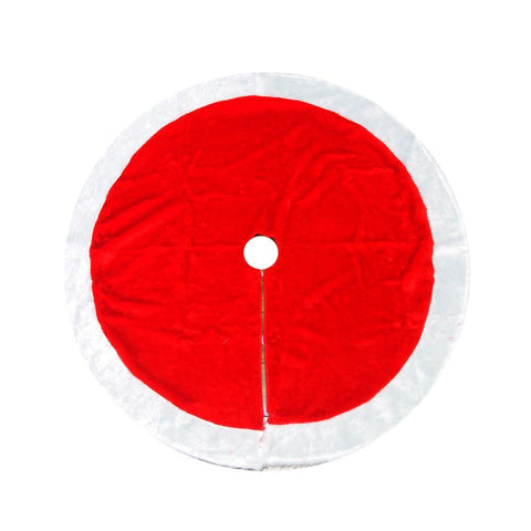 Red Plush Round Christmas Tree Skirt w/ White Edge,48-Inch